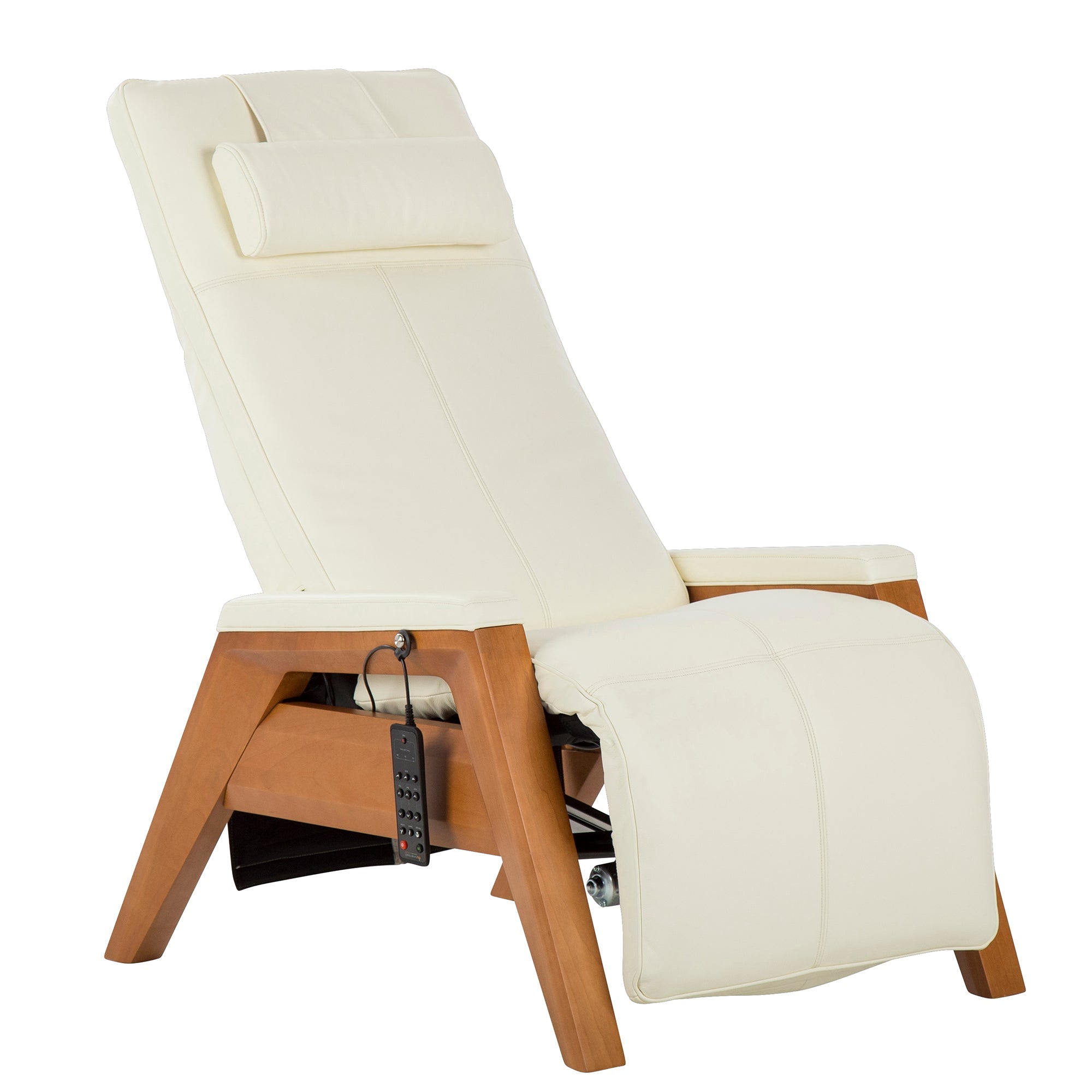 Gravis ZG Chair with cream upholstery and wooden base featuring adjustable headrest and zero gravity recline position