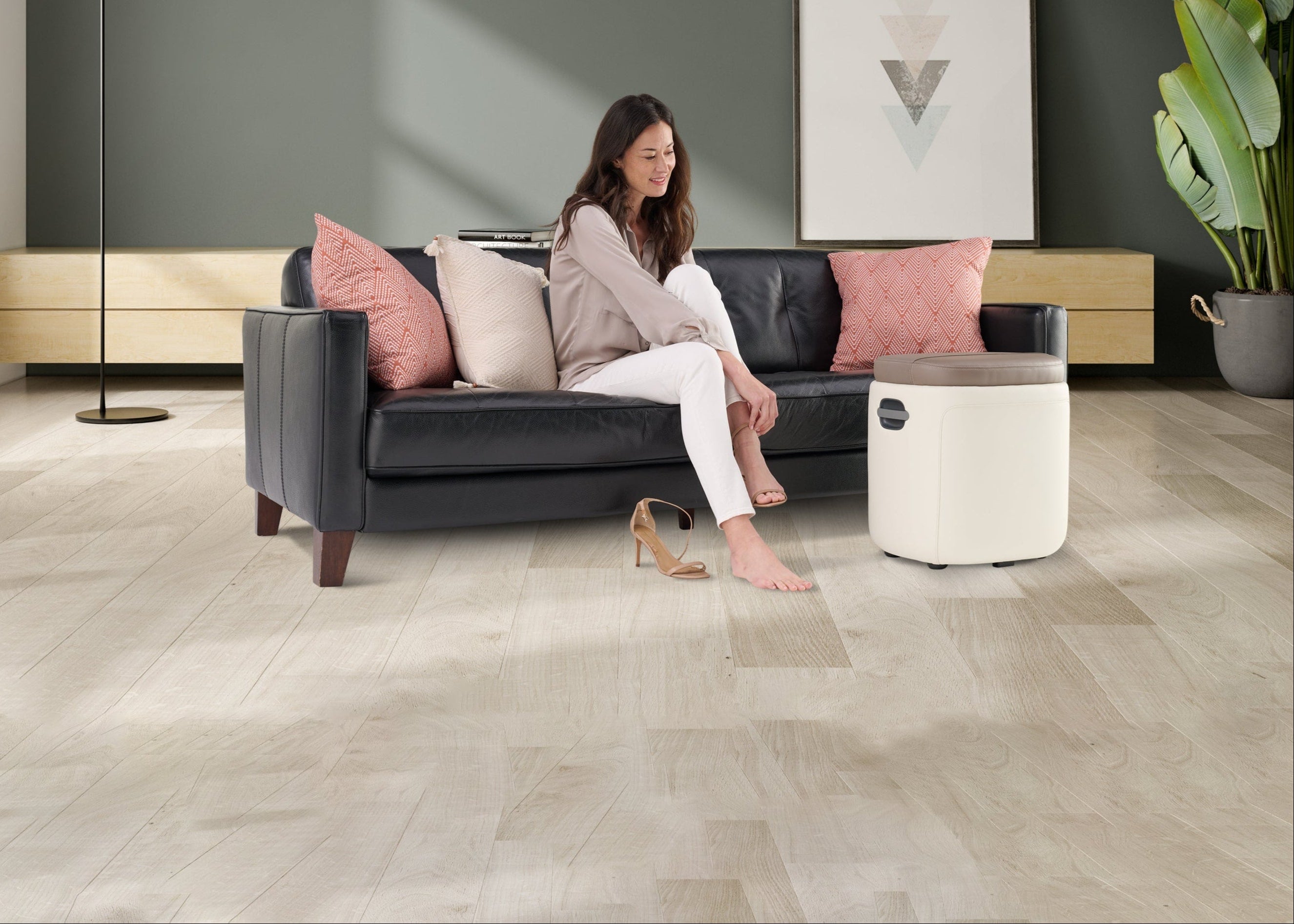 Woman taking shoes off for massage