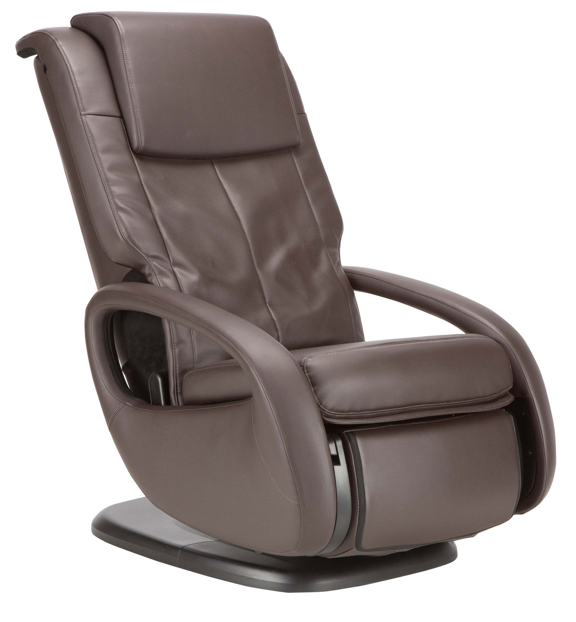 WholeBody 7.1 massage chair in brown leather with curved armrests and padded headrest on swivel base