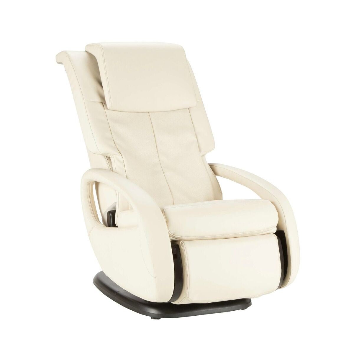 WholeBody 7.1 massage chair in cream leather with curved armrests and reclining backrest on black base