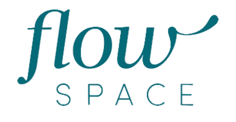 Logo of 'flow SPACE' with teal text on a white background