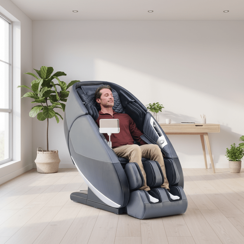 Man using a Super Novo 3.0 massage chair.