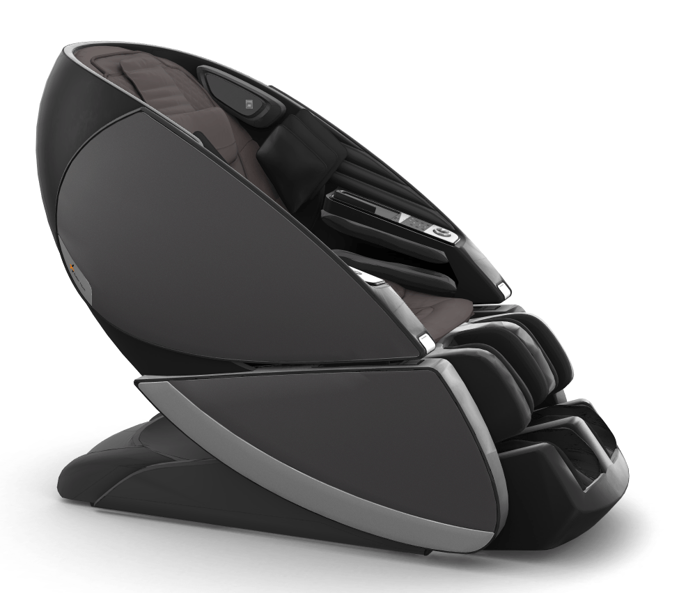 Super Novo X Massage Chair with sleek black design, teardrop-shaped doors and premium ergonomic features